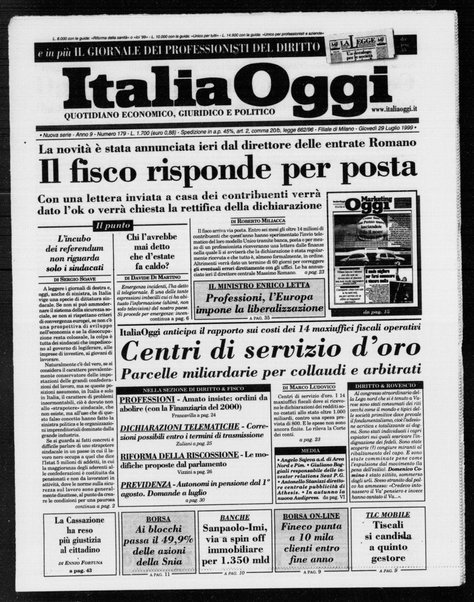 Italia oggi : quotidiano di economia finanza e politica